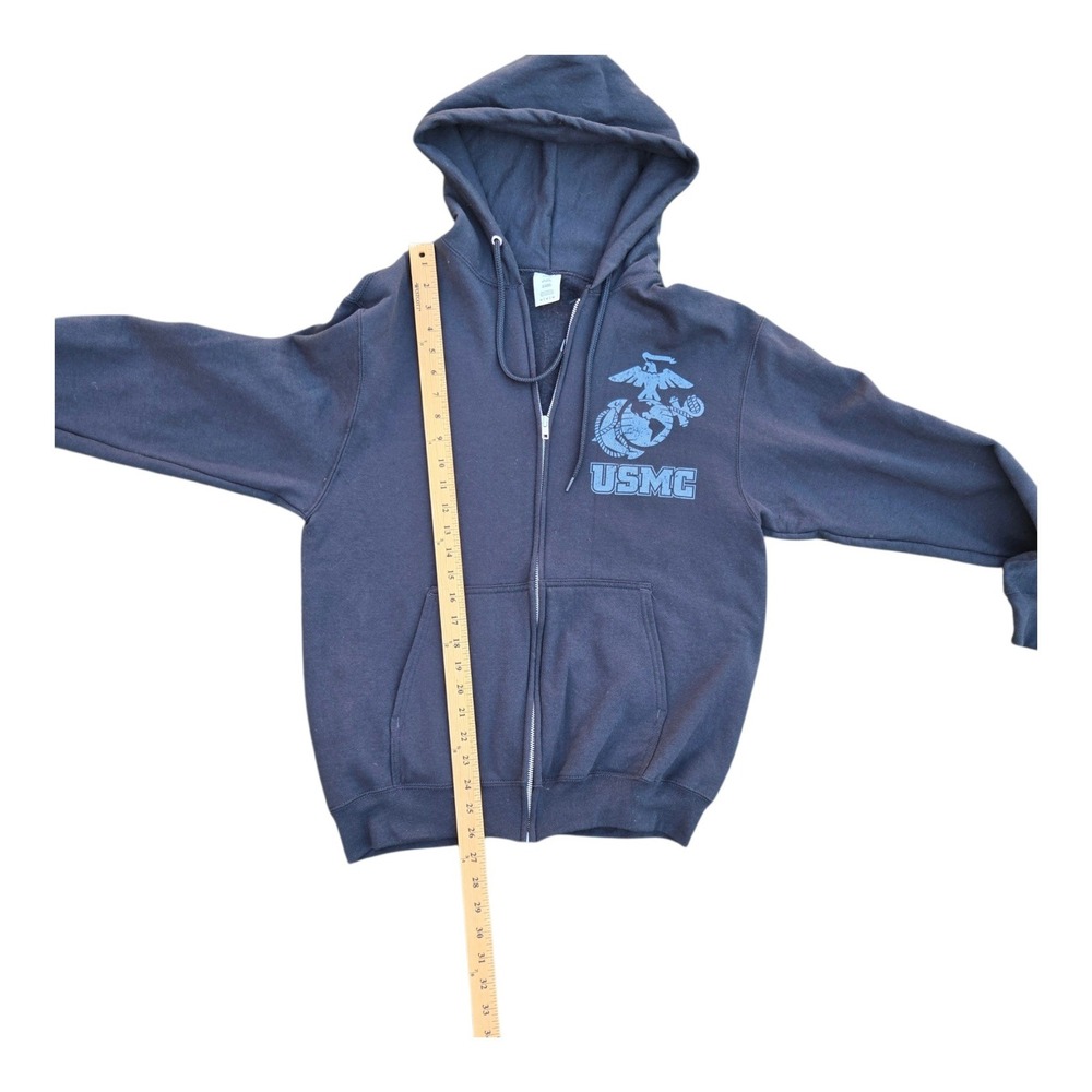 USMC Full Zip Hoodie Cotton Blend Medium Black Semper Fidelis Graphic - Picture 8 of 13